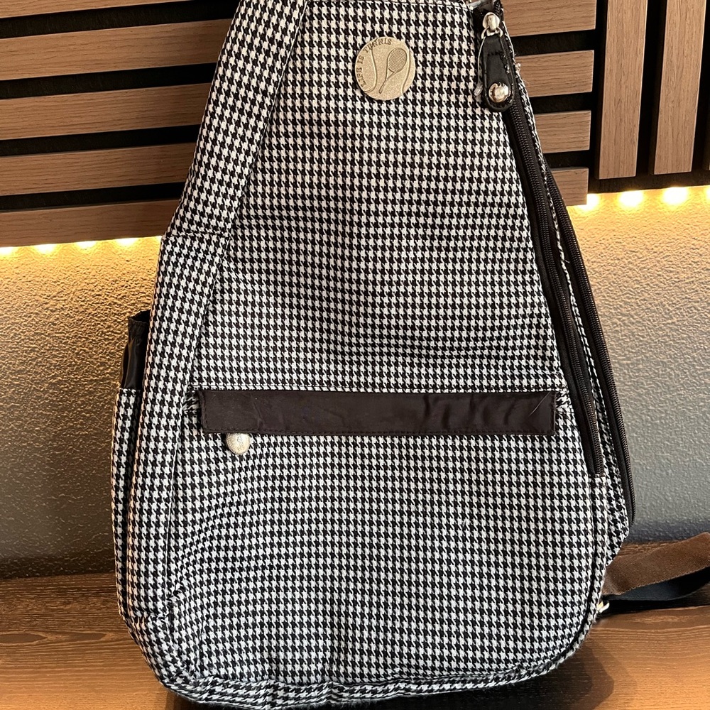 Life Is Tennis Houndstooth Large Sling Tennis Bag